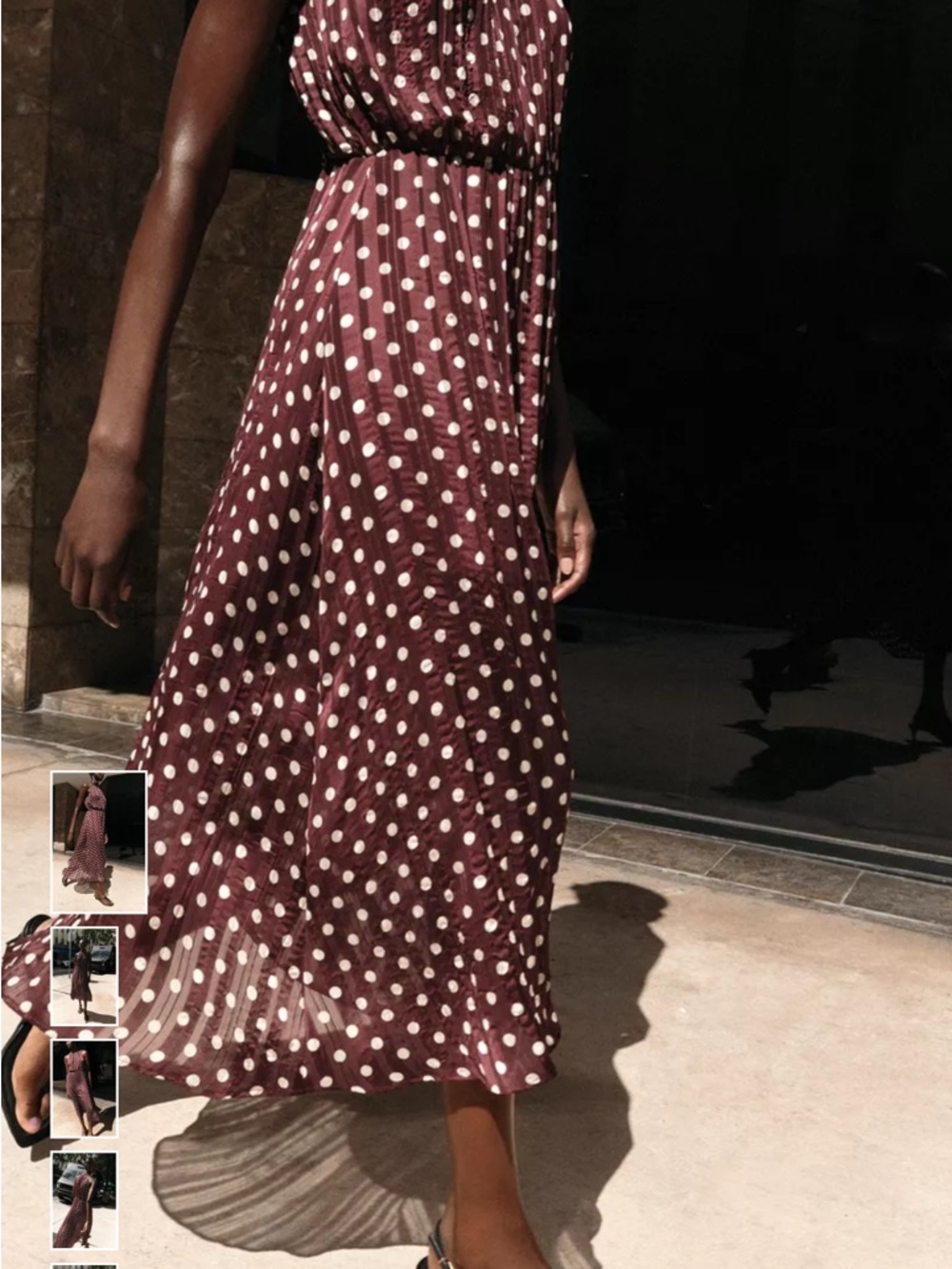 Zara Polka Dot Halter Midi Dress - Burgundy - Picture 3 of 3